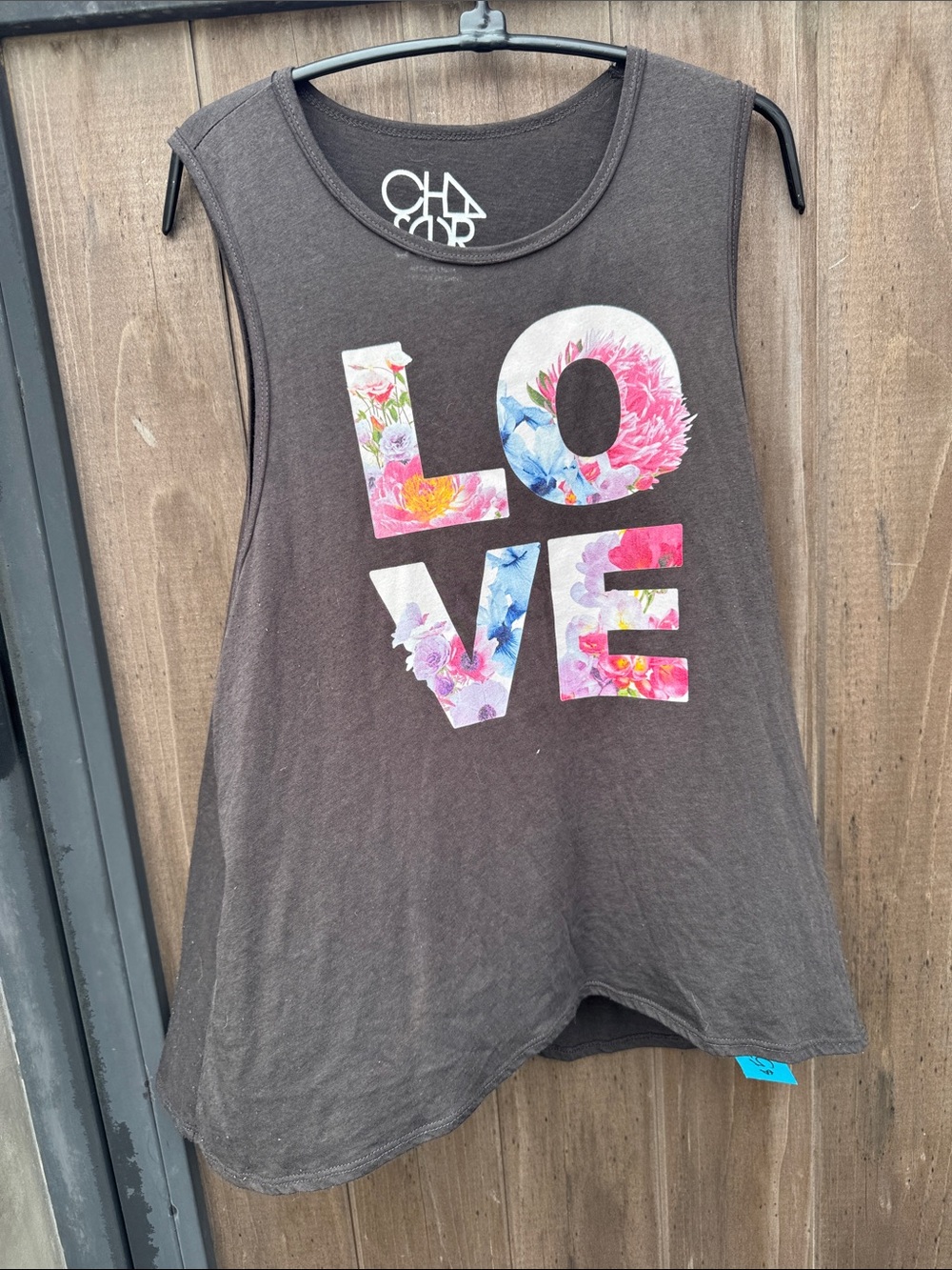 Chaser Charcoal Tank with Floral LOVE Graphic size Medium